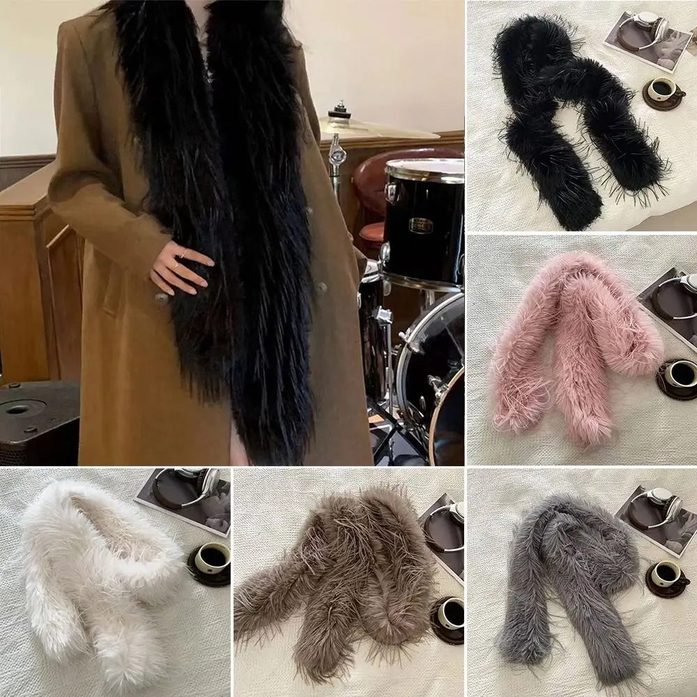 180cm Plush Long Strip Scarf Thick Fluffy Party Y2K Girl Scarf for Warm Imitation Rabbit Fur Ladies Tassels Scarves Outdoor