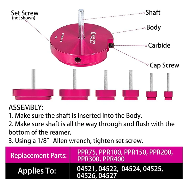 04529 For PPRK6 Plastic Pipe Fitting Reamer PVC Pipe Reamer Tool 6 Piece Kit Fit Into Standard 1/2Inch Drills