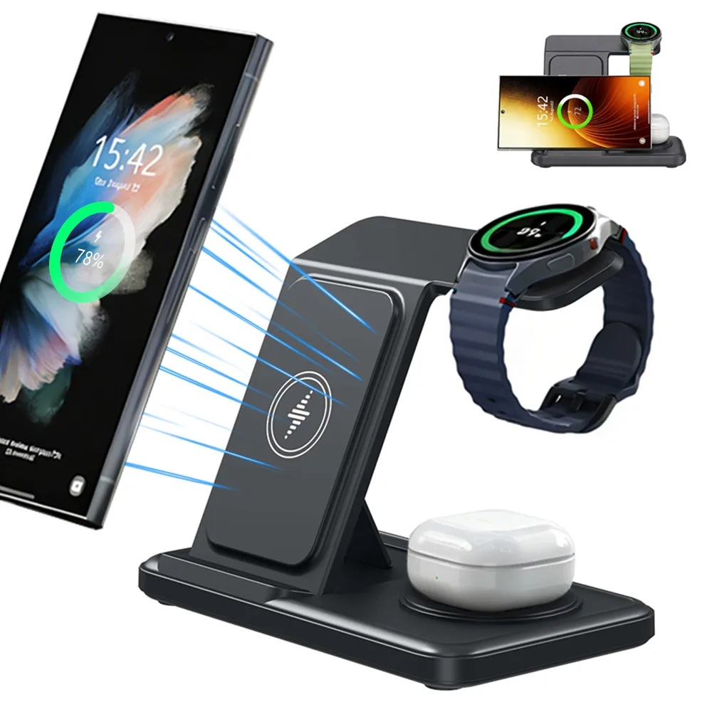 

3 in 1 Foldable Wireless Charger Stand For Samsung S25 S24 S23 S22 Buds3 Pro/Buds Galaxy Watch 8 7 6 5 4 3 Fast Charging Station