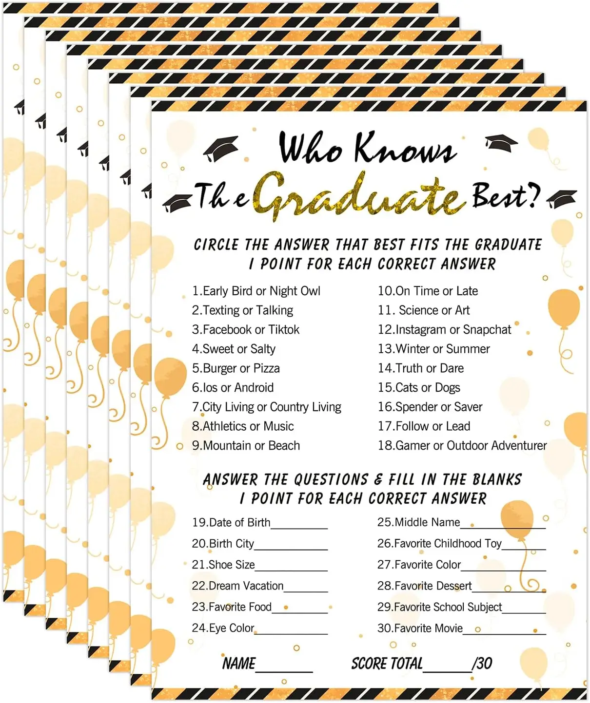 36 Tarjetas de Juego 'Who Knows Graduate Best' para Graduación, Clase de 2026, Artículos para Fiestas de Graduación de Secundaria y Universidad