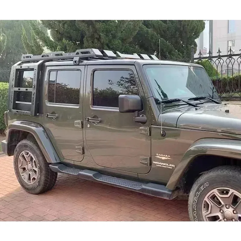 【El más vendido】para Wrangler JK JL Portaequipajes de 2/4 puertas con escalera de luz LED, kit de montaje para portaequipajes, cesta de carga