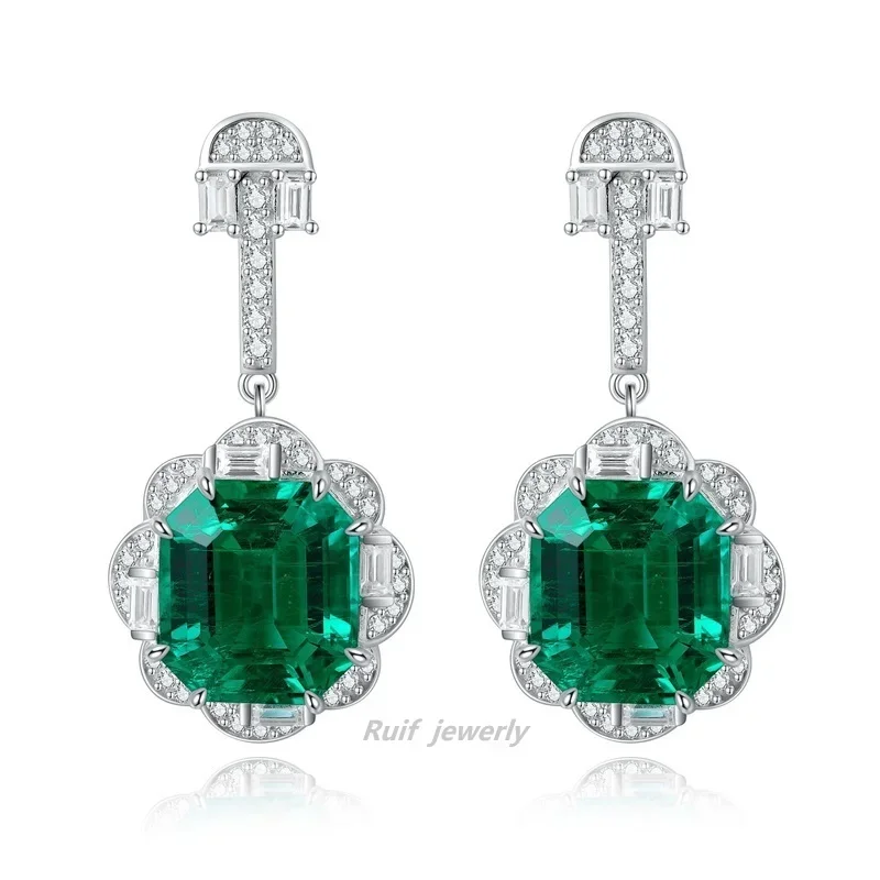 Ruif Luxury 925 Silver 7.18ct Lab Grown Emerald Earrings 2023 Trend for Women Fine Jewelry Girls Party Gifts