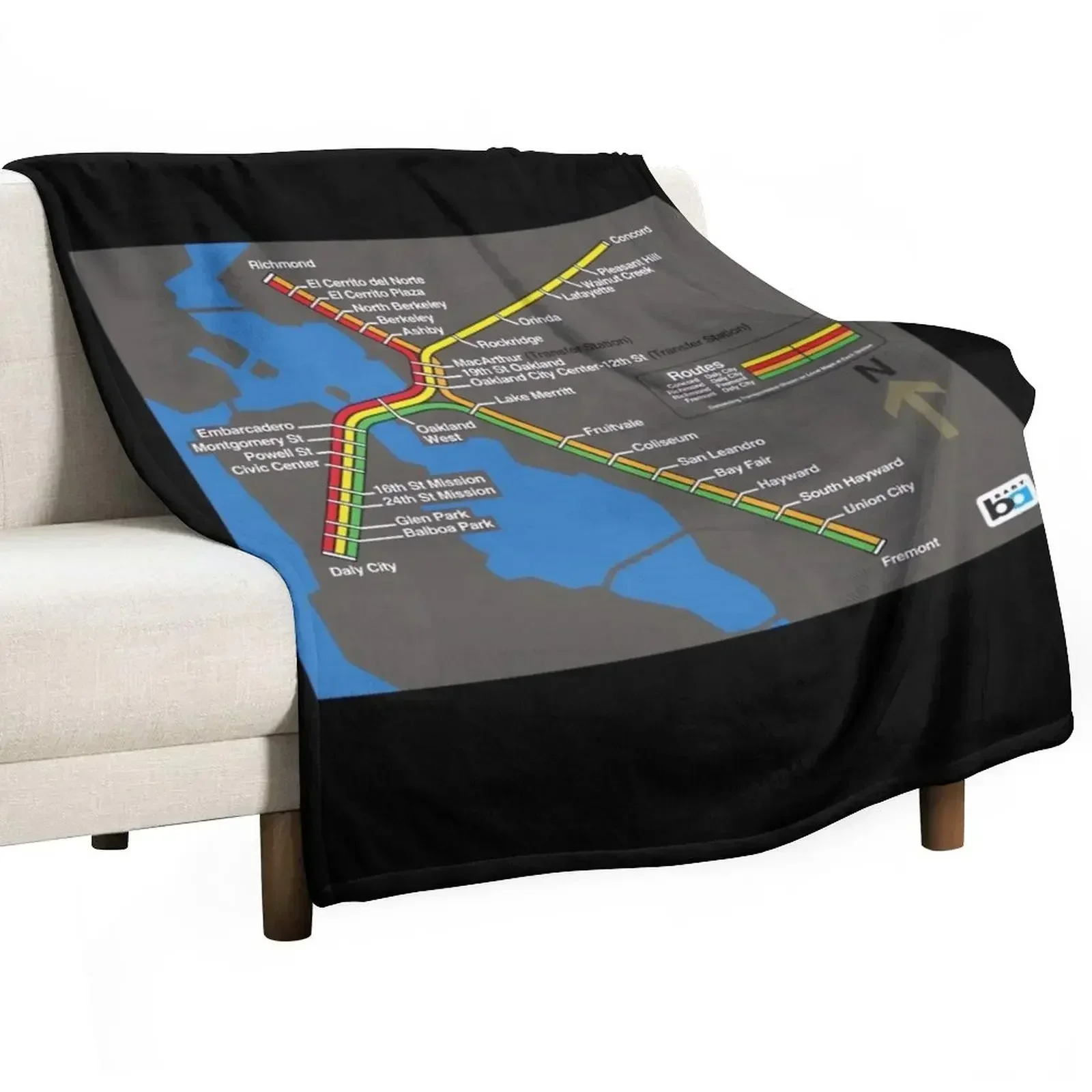 Retro Bay Area Rapid Transit Map Throw Blanket Quilt Weighted Blankets