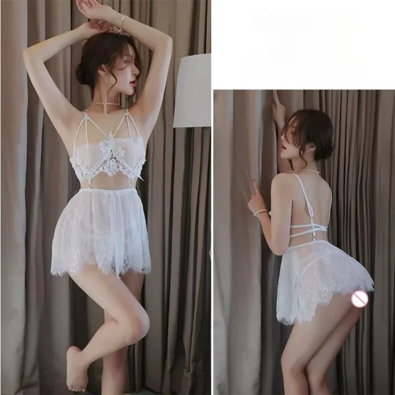 

Women Sleep Shirts Hollowed Out Lace Lingerie Night Dress Sexy Lingerie Women's Pajamas Dress Lace Camisole Underwear Nightgown