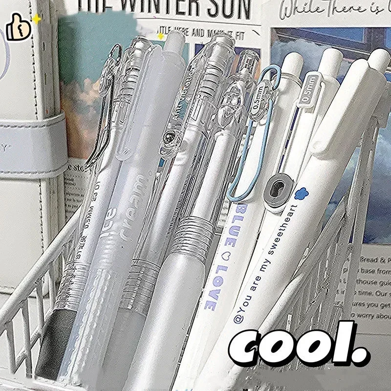 Imagem -05 - Transparente Cor Série Gel Pen Papelaria Suave Scrapbook Pen Tinta Preta Simplicidade Moda 0.5 mm Pcs por Conjunto Branco