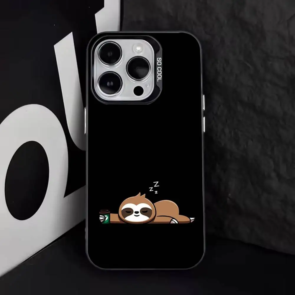 Tierische niedliche Cartoon-Faultier-Handyhülle für iPhone 17,16,15,14,13,12,11,Pro,Max,Plus,E,Air,Mini, schwarze TPU-Abdeckung