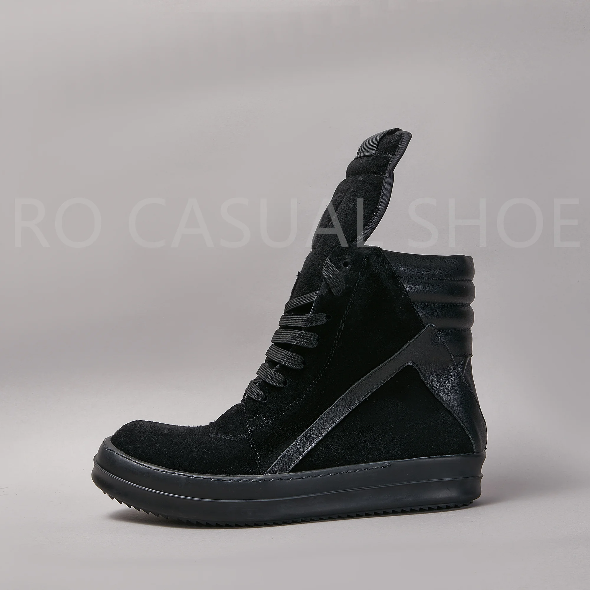 

Brand Ricks Women Sneaker Black Suede Casual High Top Men Shoe Leather Geobasket Zip Ankle Boot Owens Quality Flat Shoe