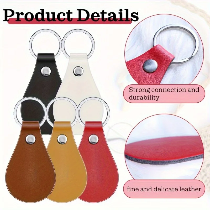 10pcs PU Leather Key Fob Blanks Kit, Simple Style Laser Engraving Keychains, For Gifts & Crafting