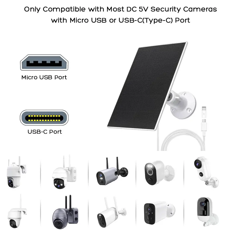 شاحن لوحة طاقة شمسية ETFE مطور مع محول Micro USB وType-C شحن غير قابل لإعادة الشحن لكاميرات الأمان القابلة لإعادة الشحن. #4