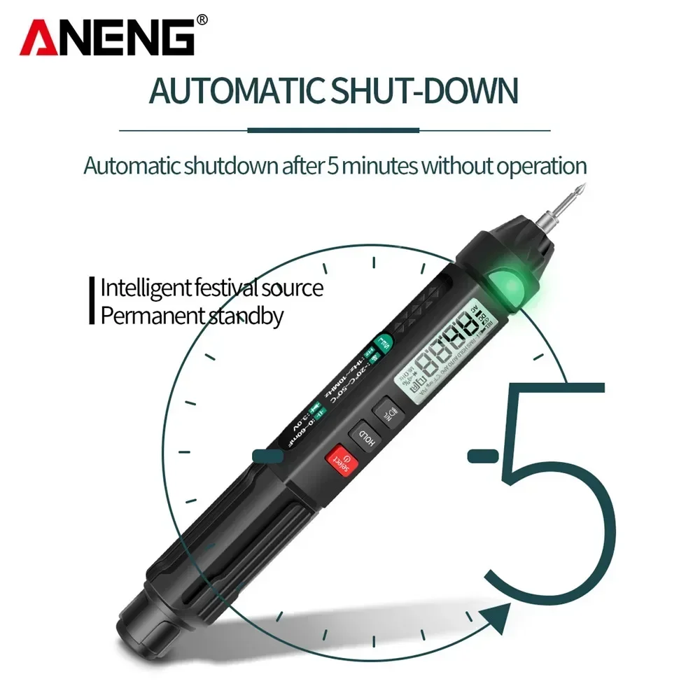 ANENG A3007 True RMS Digital Multimeter NCV Phase Sequence AC DC Voltage Resistance Temperature Diode Flashlight Circuit Tester