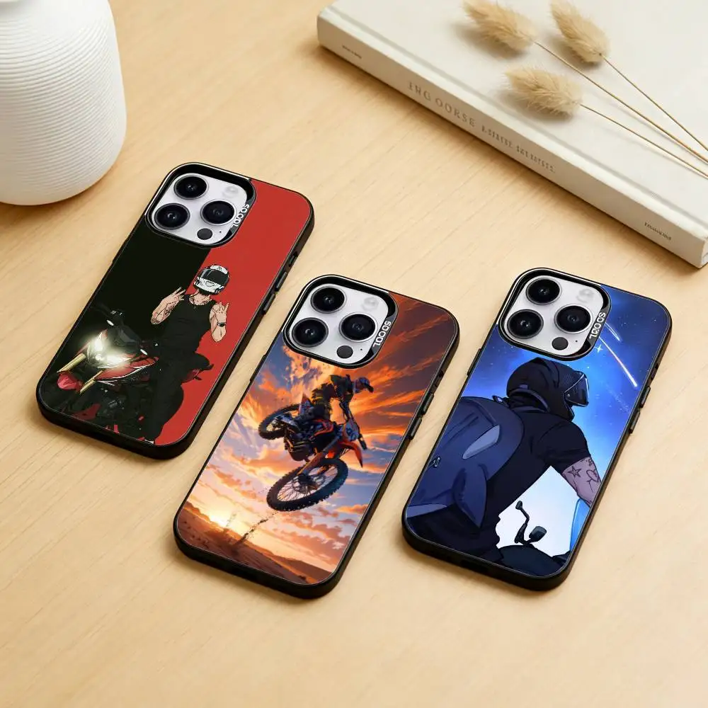 

M-Motorcycle Boy Phone Case Color Silver Shell For IPhone 17 16 15 14 13 12 11 Pro Max Plus