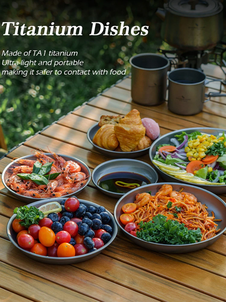

‌BIWEI Titanium 3-Piece Camping Set - Plates,Bowls & Saucers (Ultra-Light & Durable)