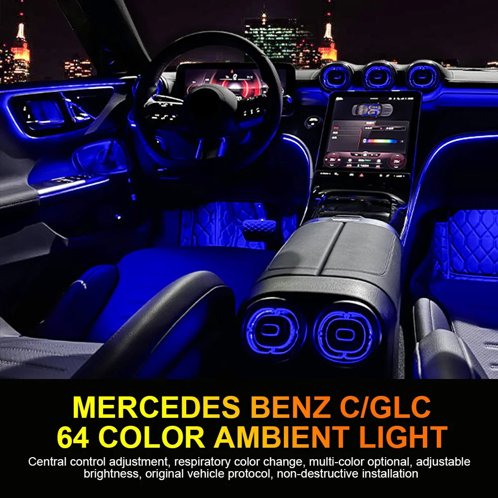 For Mercedes Benz W206 C-Class GLC X254 Interior Accessories 64Color Led Turbine Nozzle Air Vent Ambient Light Control By Screen