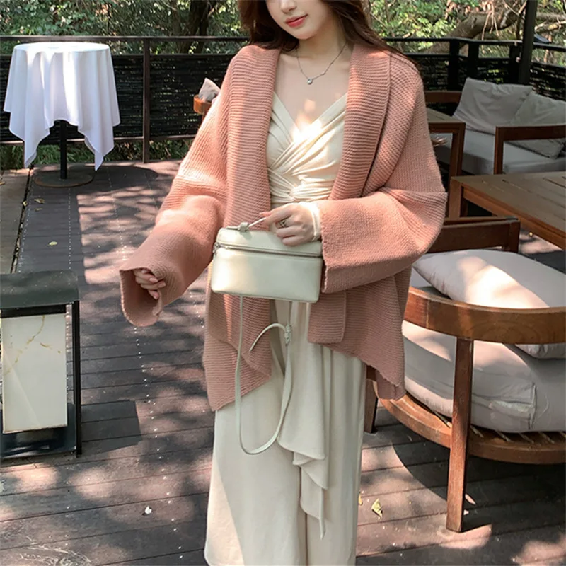 

Autumn Winter New Arrival Solid Color Women's Collared Knitwear Outerwear Loose Long Sleeve Open Cardigan Top Gentle Lazy Style