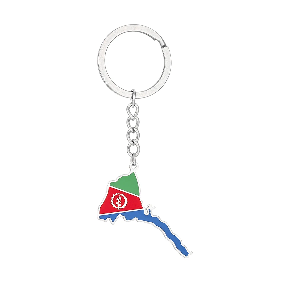 African State of Eritrea Map Flag Key Chain Stainless Steel Men Women Maps Keyring Jewelry Gift