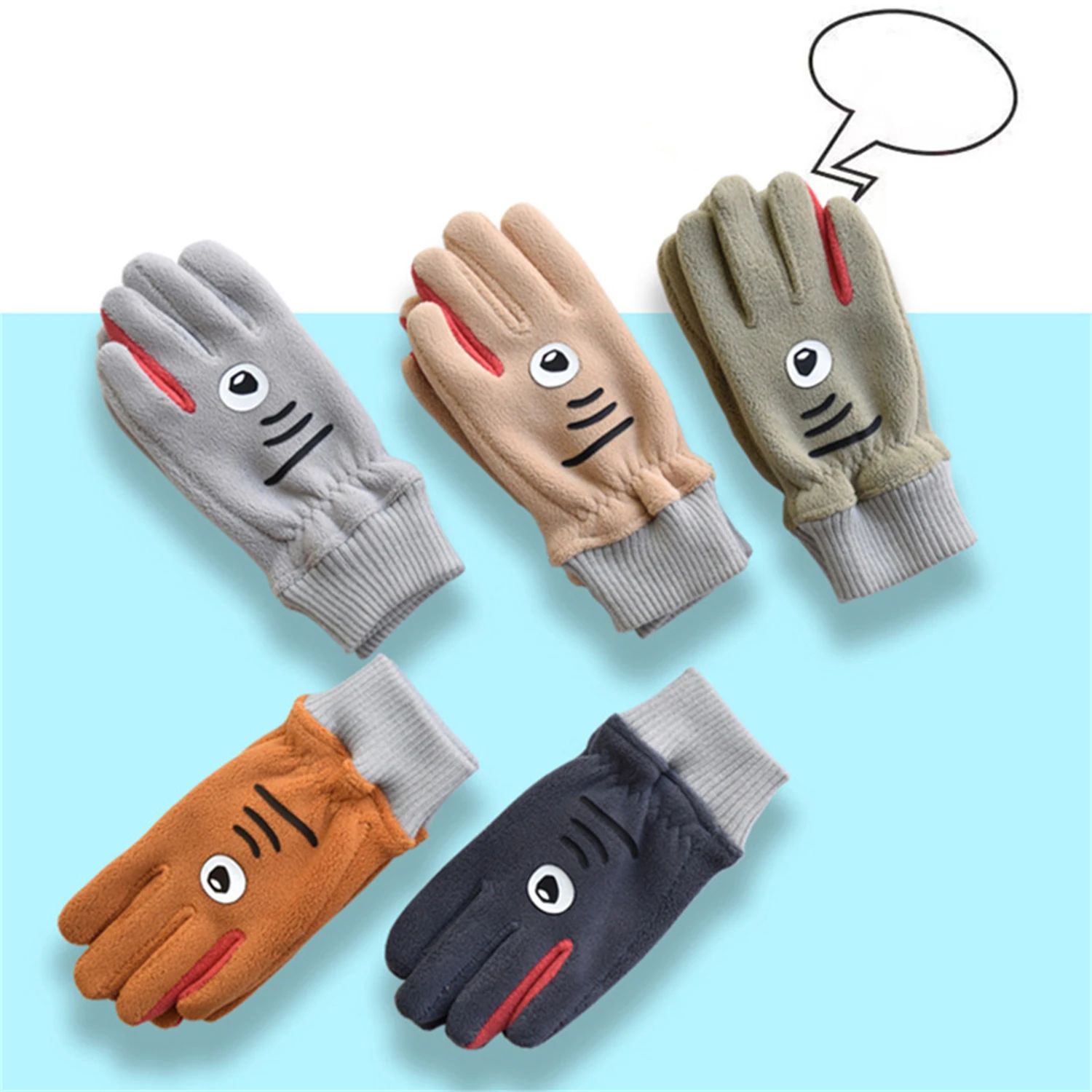 

Children's Winter Outdoor Warmth and Windproof Boys and Girls Five Finger Cotton Cartoon Cute Cold Resistant Gloves