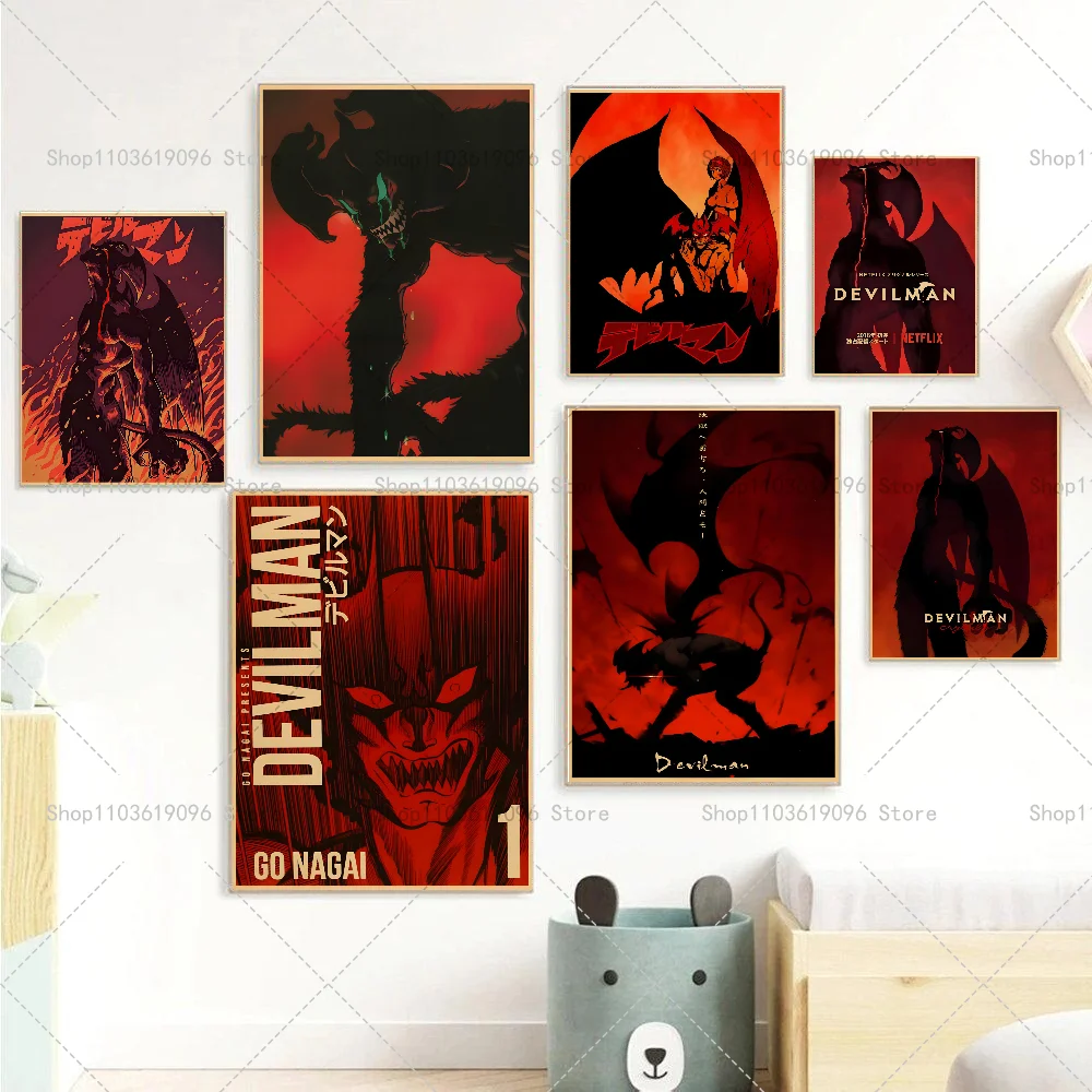 Anime Devilman Crybaby Poster Self-adhesive Art Waterproof Paper Sticker Coffee House Bar Room Wall Decor