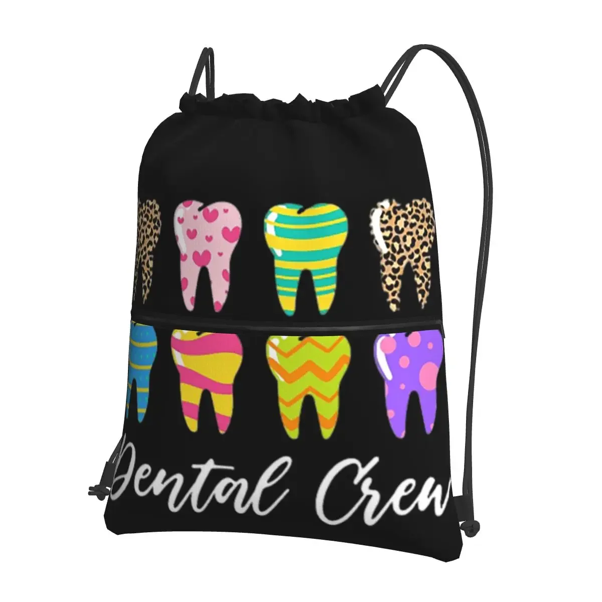 Cute Teeth Leopard Dental Crew Easter Day Christians Portable Backpacks Drawstring Bag Storage Bags For School Students