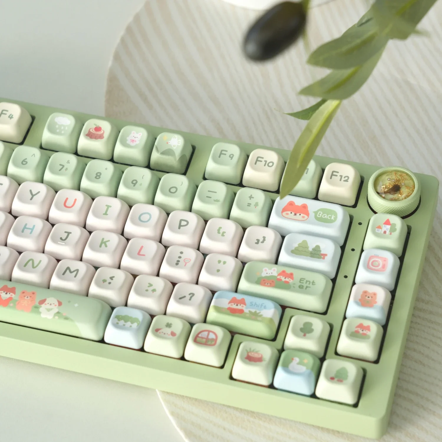 

136 Keys Cute Animal Happy Paradise Keycaps Cherry/FG Profile PBT Thermal Sublimation Mechanical Keyboard Keycap Green Key Caps