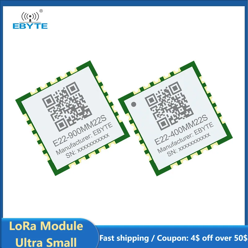 

SX1262/1268 LoRa Module 868/915/433MHz EBYTE E22-400MM22S/ E22-900MM22S Ultra-Small Size Stamp Hole 21.5dBm 7KM SMD Module