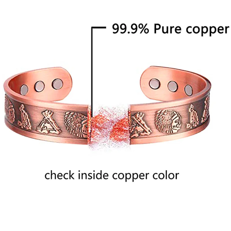 Pure Copper Bracelet for Men and Ring Magnetic Therapy for Arthritis 7.4inch Adjustable to Fit Most Wrist Viking Jewelry