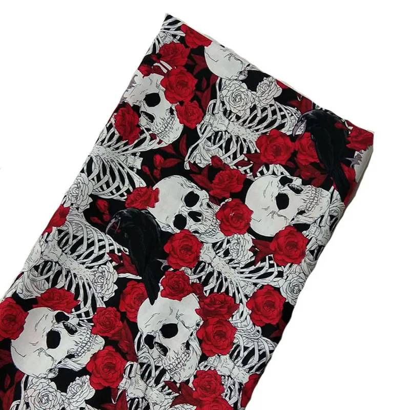 ViapHia 100% Cotton Halloween Ghost Skeleton Flower Skull Series Printed  Cotton Fabric Sewing Cloth Dress Textile Tissue