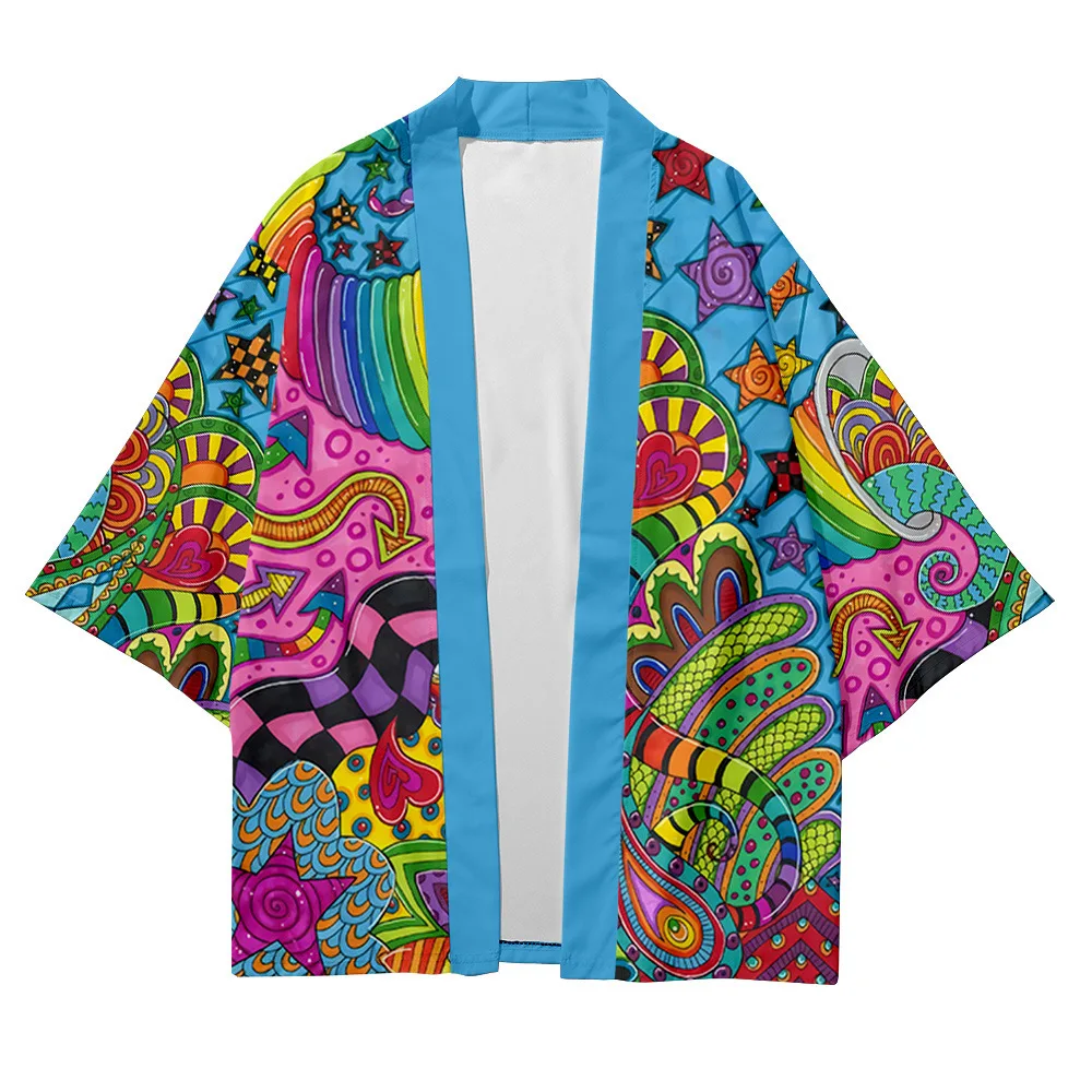 Japanese Style Cosplay Shirt Extraterrestrial Beings Print Men Women Traditional Samurai Kimono Haori Fantasy Beach Yukata
