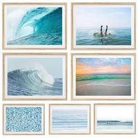 Modern Blue Ocean Waves Surf Poster Summer Seascape Coastal Beach Photography Canvas Painting Wall Art Living Room Home Decor