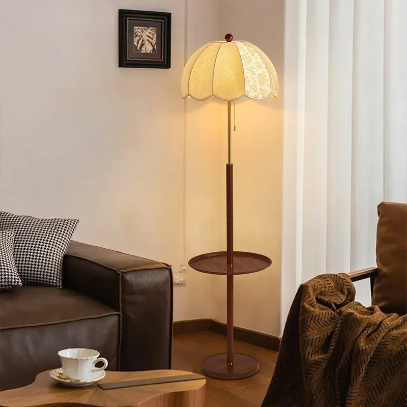 French Mid-Century Modern Floor Lamp with Storage, Suitable for Living Room or Bedroom Bedside Table, Woven Wicker Ambient Light
