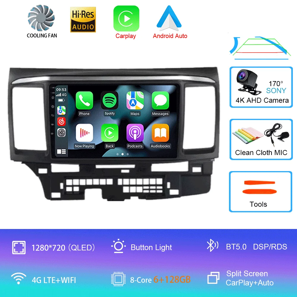 Voor MITSUBISHI LANCER 9 10 X 2008 2009 2010 2011 - 2016 9 inch Android 16 autoradio stereo audio GPS speler Carplay Auto scherm