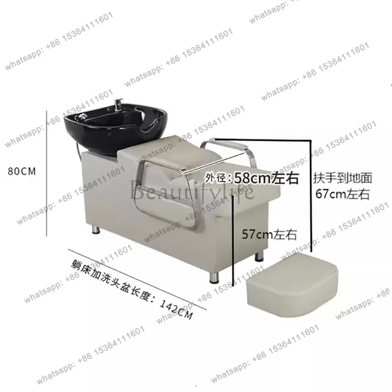 LJY Luxury Beauty Shampoo Chair Modern Salon Head SPA Hairwashing Chair Ceramic Basin Dedicated Silla De Lavado De Cabello Furni 2