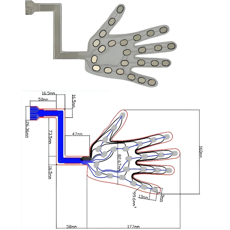 مستشعر مقاومة يدوية يمكن ارتداؤها يدويًا، مستشعر ضغط الفيلم المرن FSR لقياس قوة القبضة
