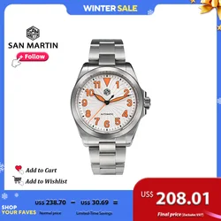 San Martin-Reloj de piloto deportivo para hombre, cronógrafo mecánico automático de acero inoxidable NH35, esfera de turbina luminosa, 10bar, SN0132, 39,5mm