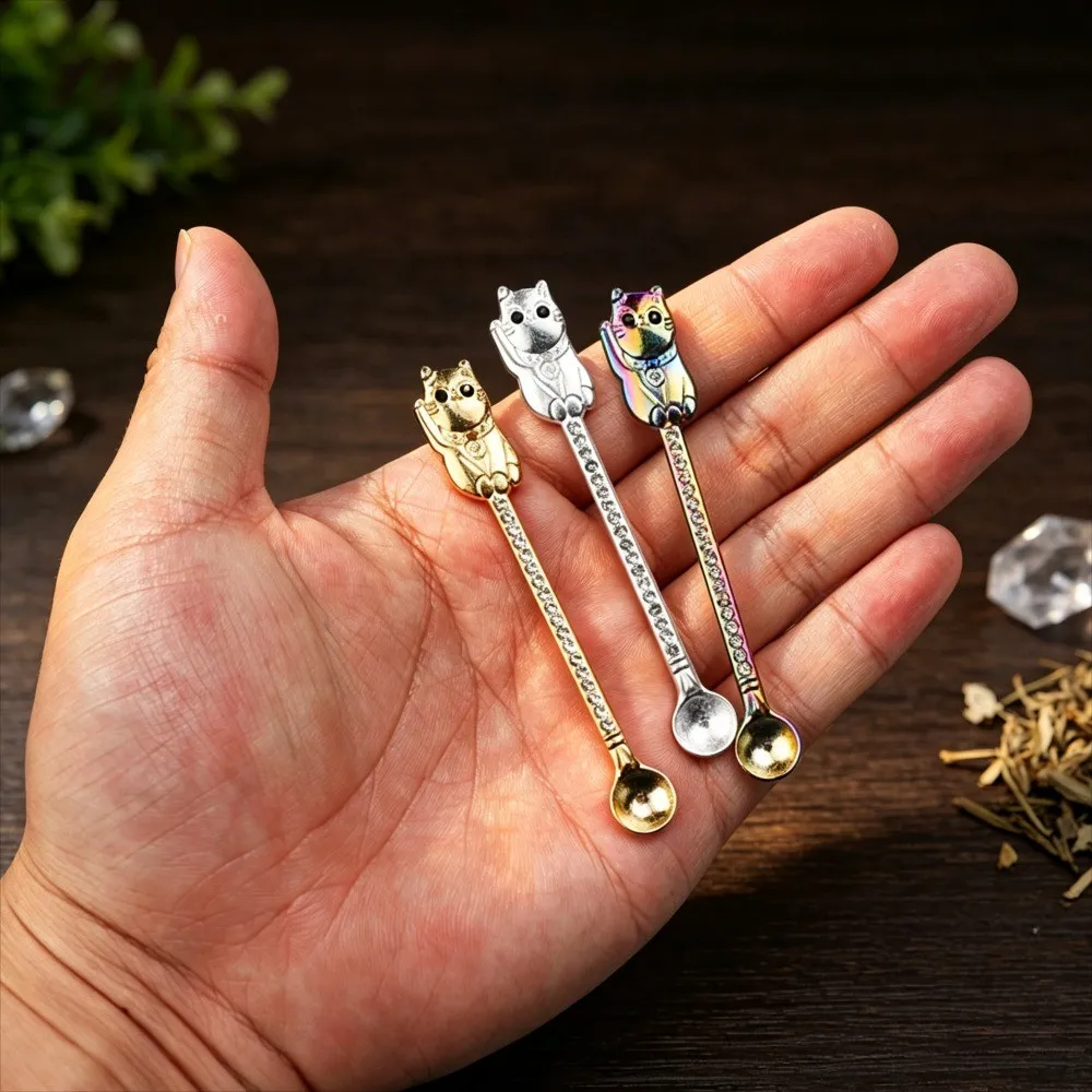 Cat Shaped Diamond Inlaid Metal Small Spatula Spoon Micro Adjustment Spoon Multipurpose Smoking Accessory Kitchen Gadget view 4