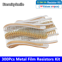 300Pcs/Pack Metal Film Resistors Kit 30 Values 1/2W 5% 1Ohm-10Ohm-510Ohm-2k-680K-1M High Precision Resistance Set Assortment