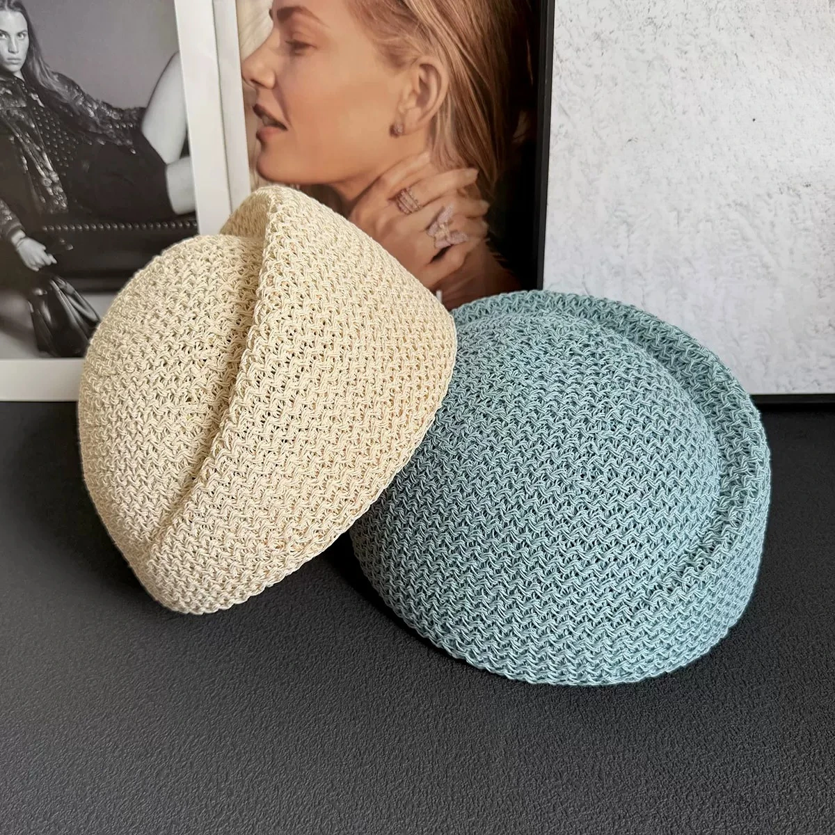 Koreanische Vintage Sommer Designer Entenschnabel-Hüte für Frauen Britische Retro Medizinbox-Hüte Gestrickte Atmungsaktive Formbare Baskenmützen – Detail 4