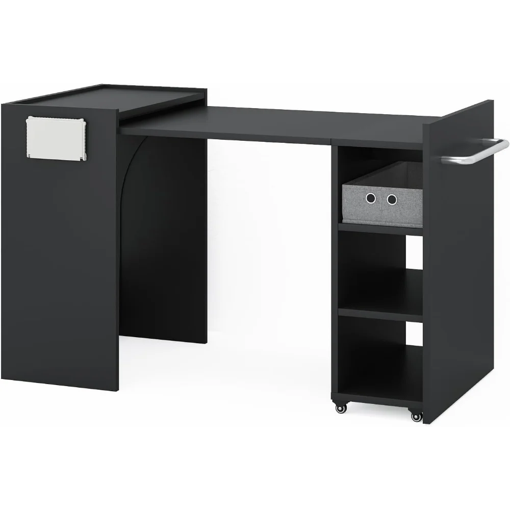 

Foldable Manicure Table Nail Desk, Expandable Nail Tech Table with Storage Fabric Drawer & Adjustable Shelves