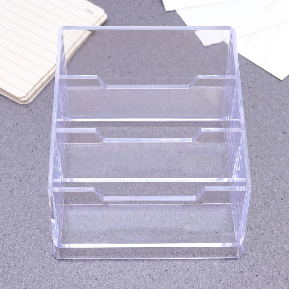 

1pc Transparent Acrylic Desktop Business Card Holder Storage Case Three Lattice Slots Office Organizer Cards Storage Box