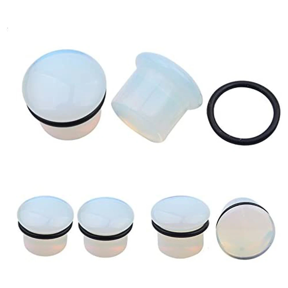 1Pcs Girl Single Flare Clear Opalite Moon stone Ear Plugs and Tunnels with O-Ring Stretcher Expander For Woman