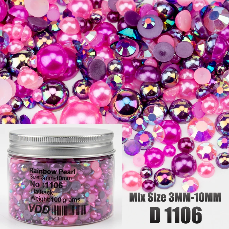 VDD 30/60/100/200g Großhandel Gemischte Größen ABS Halbrunde Perlen Flache Rückseite Perlen Farbige Harz-Strasssteine für Nagelkunst, Basteln und DIY-Dekoration – Detail 12