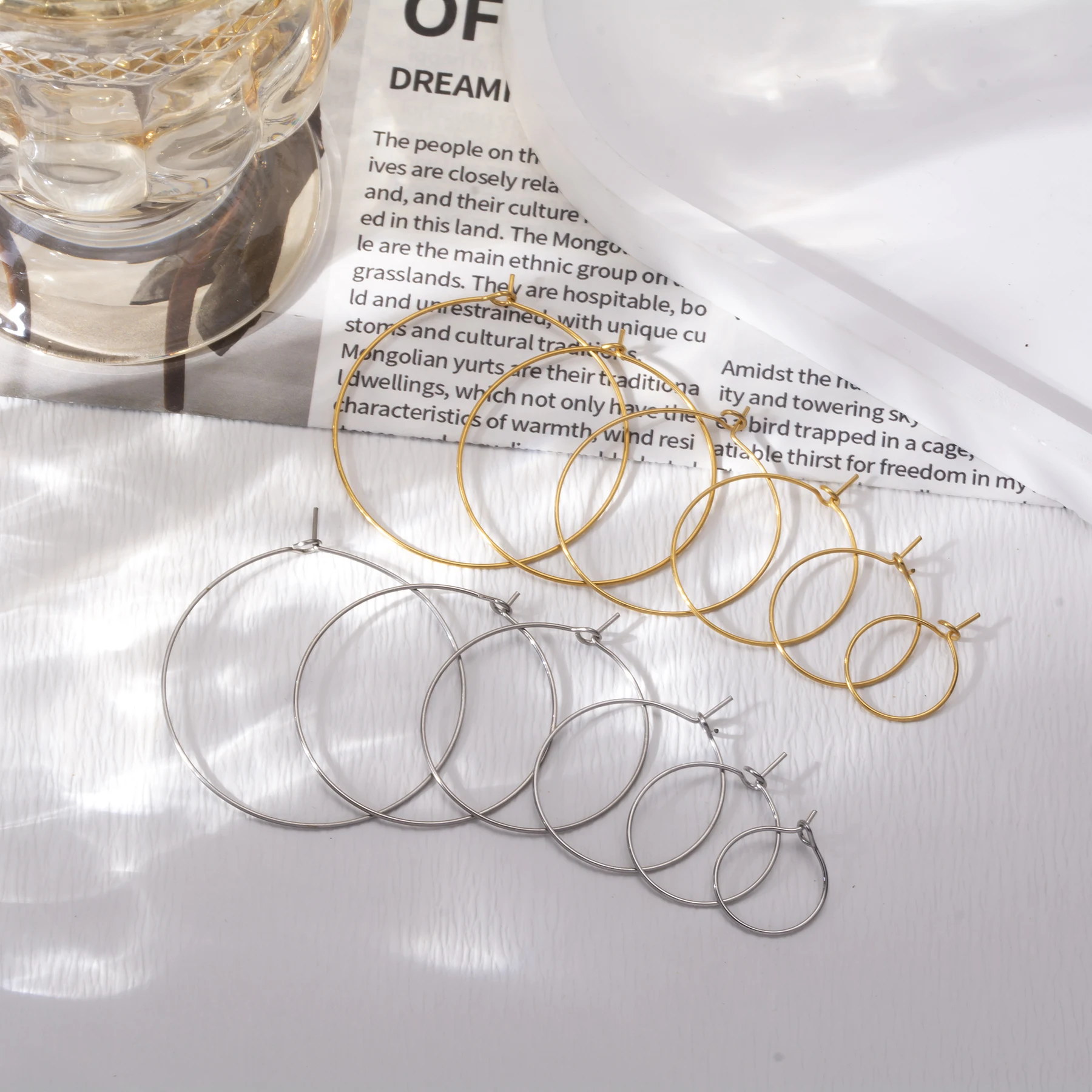 50 Stück Edelstahl, hypoallergen, 15 mm–40 mm, runde, kreisförmige Drahtohrringe, passend für die Herstellung von Schmuck und Ohrringen im DIY-Stil. – Detail 4