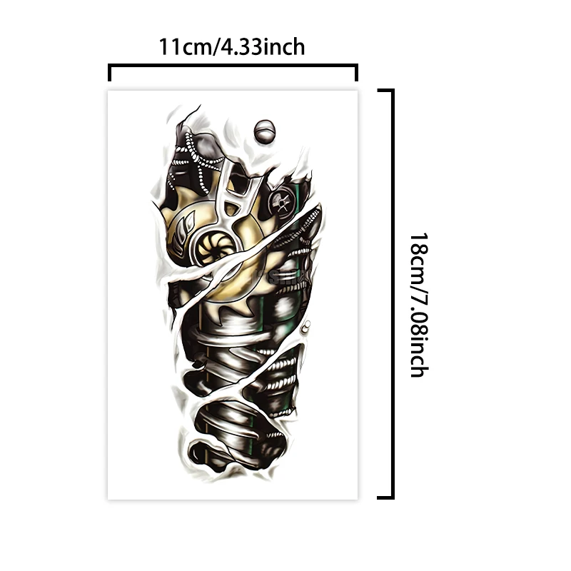 1Pc Mechanical Style Temporary Tattoo Stickers, Long-lasting and Waterproof, Realistic Fake Tattoos for Man and Women.
