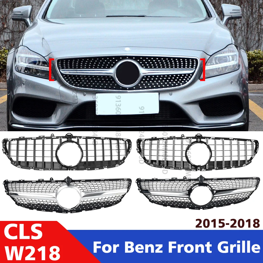 

Для Mercedes CLS CLS550 CLS63 AMG 2015-2018 W218: Передняя решетка радиатора, глянцевая черная, в стиле GT Racing Mesh, для тюнинга экстерьера автомобиля
