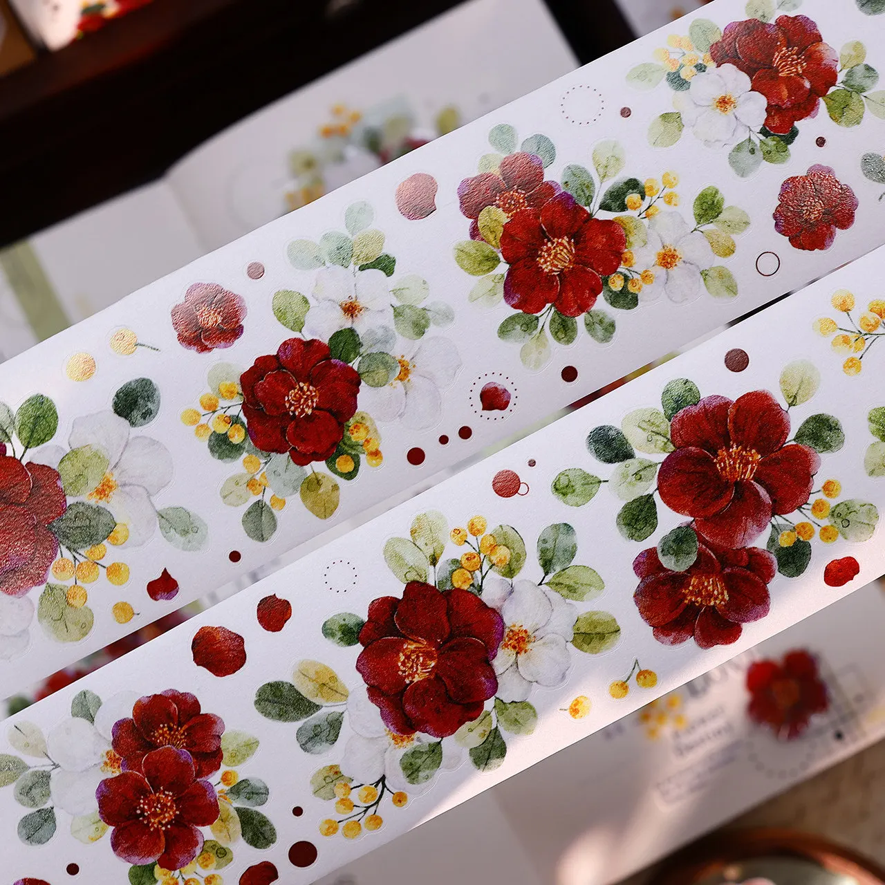 red-and-white-camellia-flower-washi-tape-washi-paper-and-pet-shell-light-die-cut-diy-journaling-scrapbooking-sticker