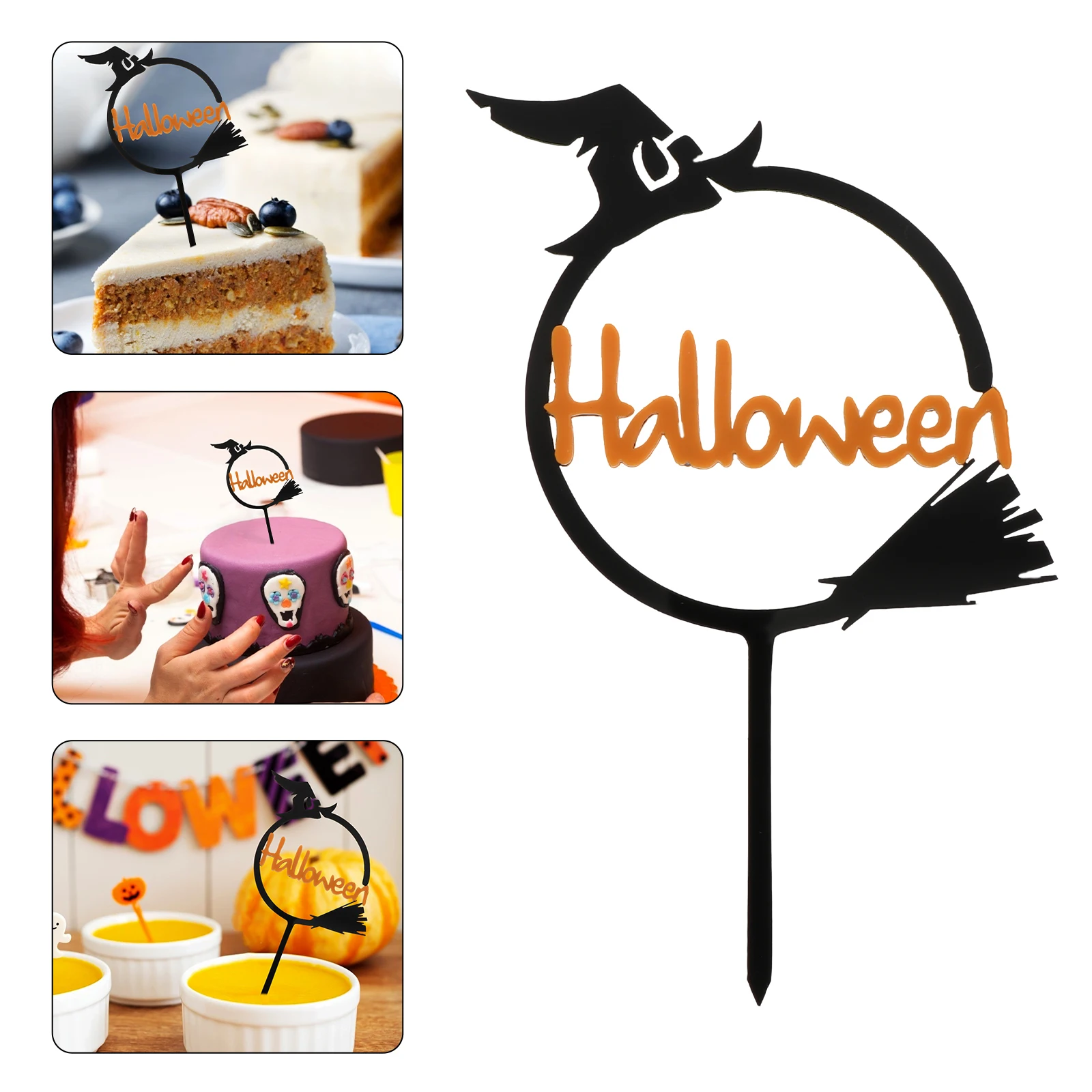 

10 pcs Halloween Witch Hat Cake Topper Acrylic Decoration for Birthday Party Supplies Sturdy Safe Easy Insert Simple