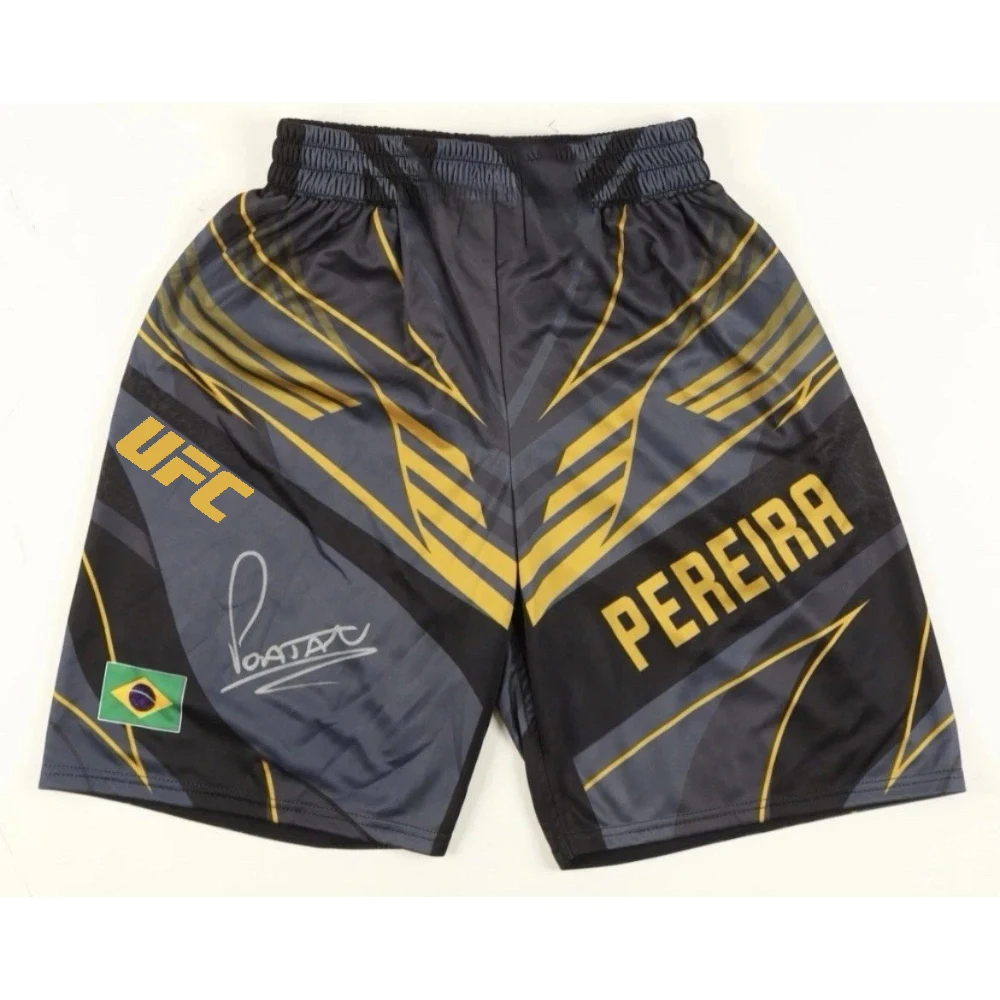 

UFC Retro Alex Pereira Signed Fighting Night Shorts Men Women MMA Octagonal Cage Oversized Breathable Jujutsu Training Shorts