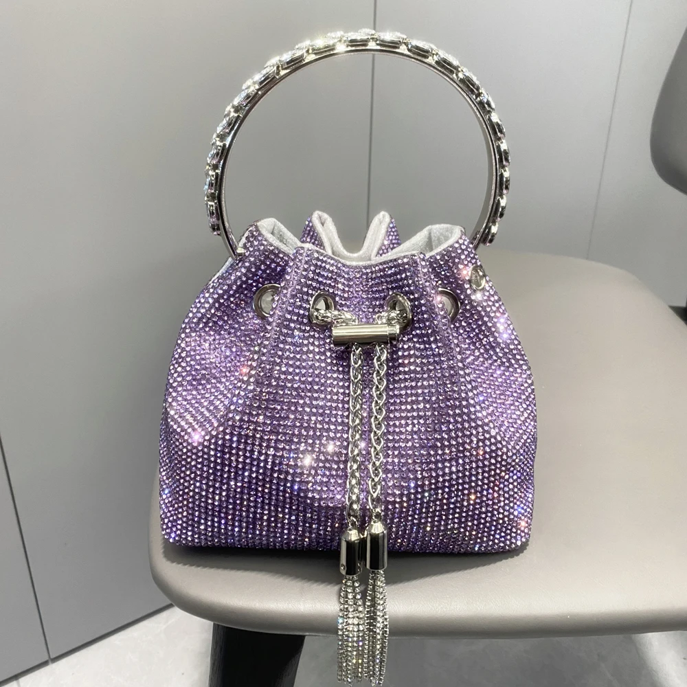 Monederos y bolsos de diseñador de lujo para mujer, bolso de mano de cubo, bolso de banquete de noche, bolsos de hombro con diamantes de imitación de cristal