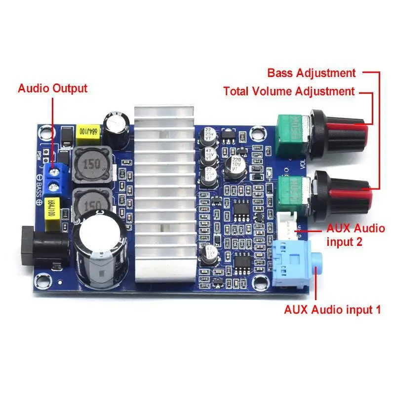 【C】TPA3116 Subwoofer Amplifier Board Audio 100W DC12-24V Support Bass Output 2.0 Chennel Amplificador DIY Speaker Home Theater