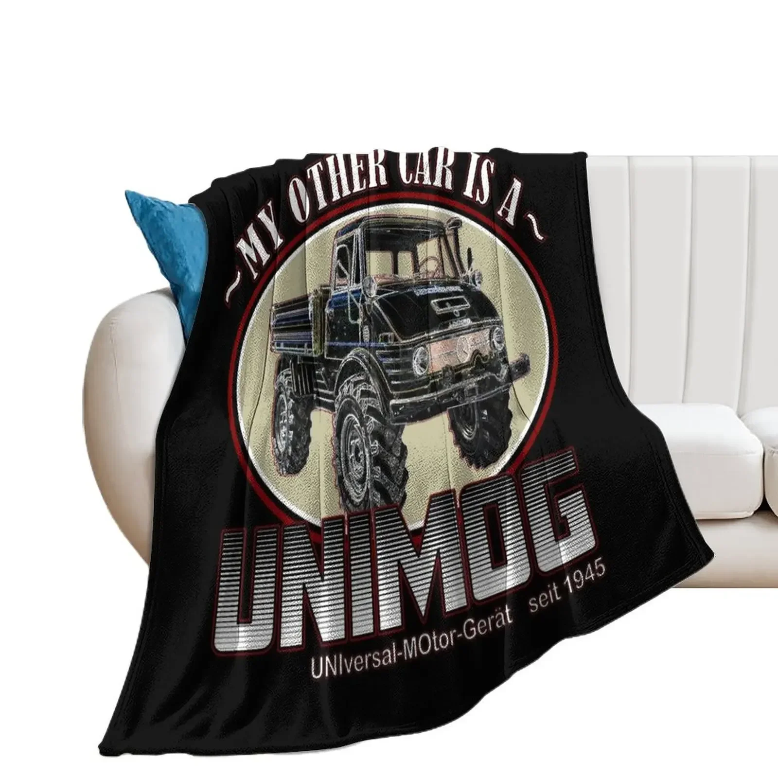 My other car is a UNIMOG (black background) Throw Blanket Decoratives Travel Bed Fashionable Blankets