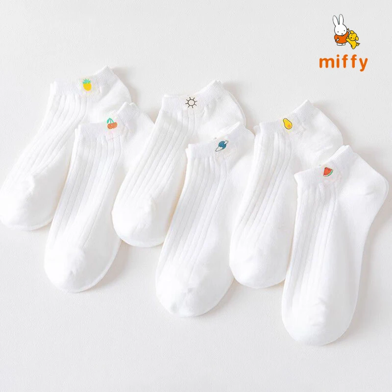 6 쌍 Miffy 양말 만화 과일 시리즈 흰색 면화 발목 양말 학생 피부에 편안한 애니메이션 액세서리 선물